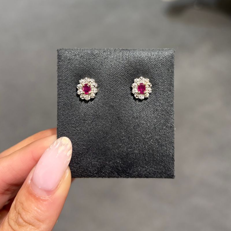 Pre-Owned 9ct Yellow Gold 0.17ct Ruby &amp; Diamond Cluster Stud Earrings