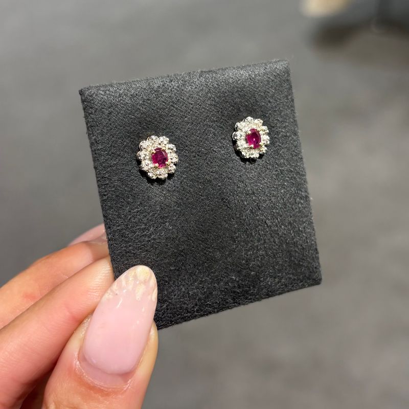 Pre-Owned 9ct Yellow Gold 0.17ct Ruby &amp; Diamond Cluster Stud Earrings
