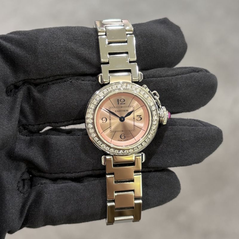 Pre-Owned Cartier Pasha Pink Dial Custom Diamond Set Ladies Watch 2973 Pre-Owned Cartier Pasha Pink Dial Custom Diamond Set Ladies Watch 2973