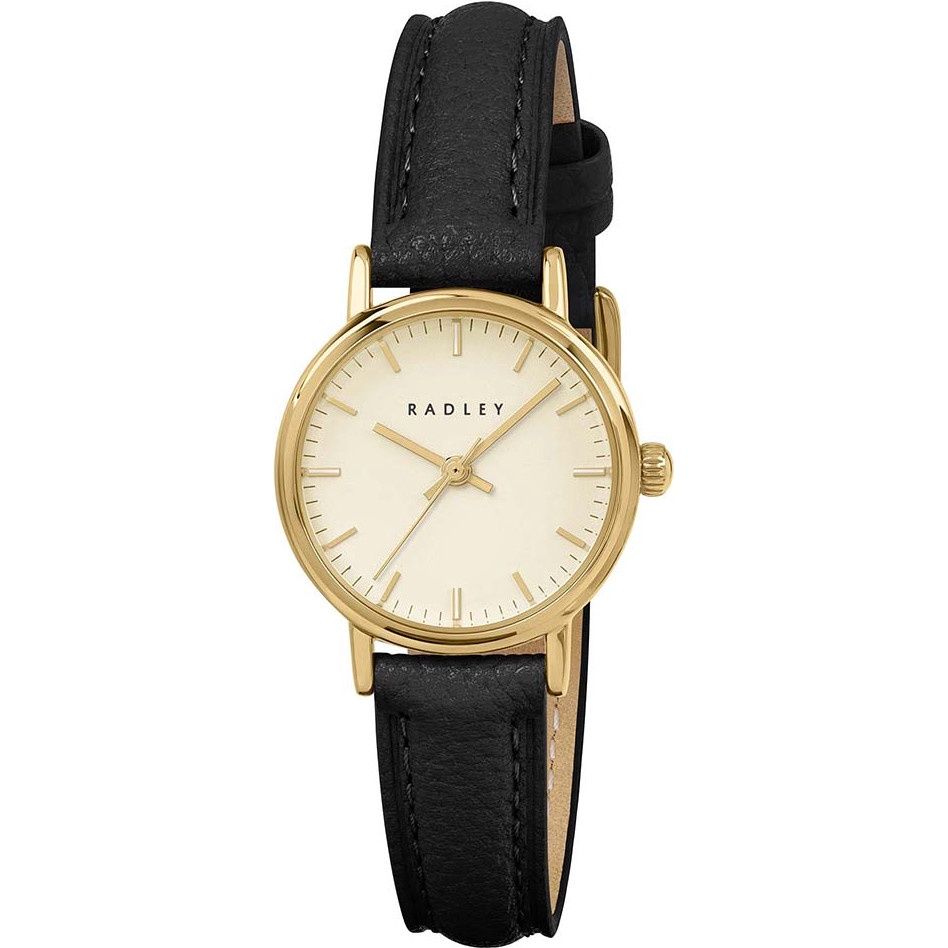 28mm Gold Plated Classic Black Leather Strap Watch