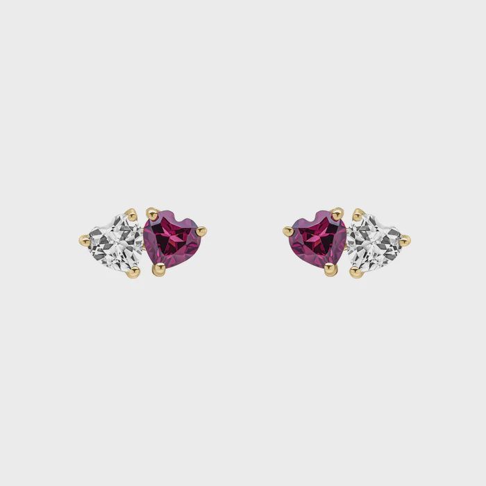 Toi Et Moi Heart Stud Earrings in 9ct Yellow Gold