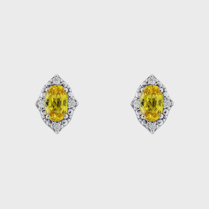 Oval Sapphire &amp; Diamond Stud Earrings in 9ct Gold