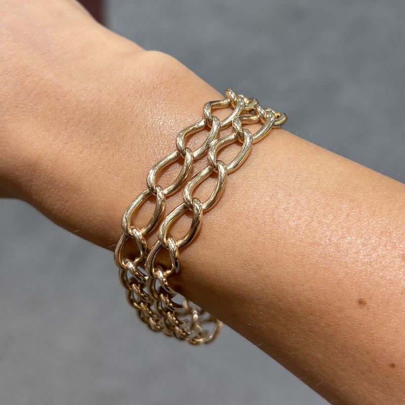 Pre-Owned 9ct Gold 8” Double Curb Bracelet 35.2g Pre-Owned 9ct Gold 8” Double Curb Bracelet 35.2g