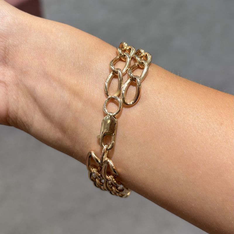 Pre-Owned 9ct Gold 8” Double Curb Bracelet 35.2g
