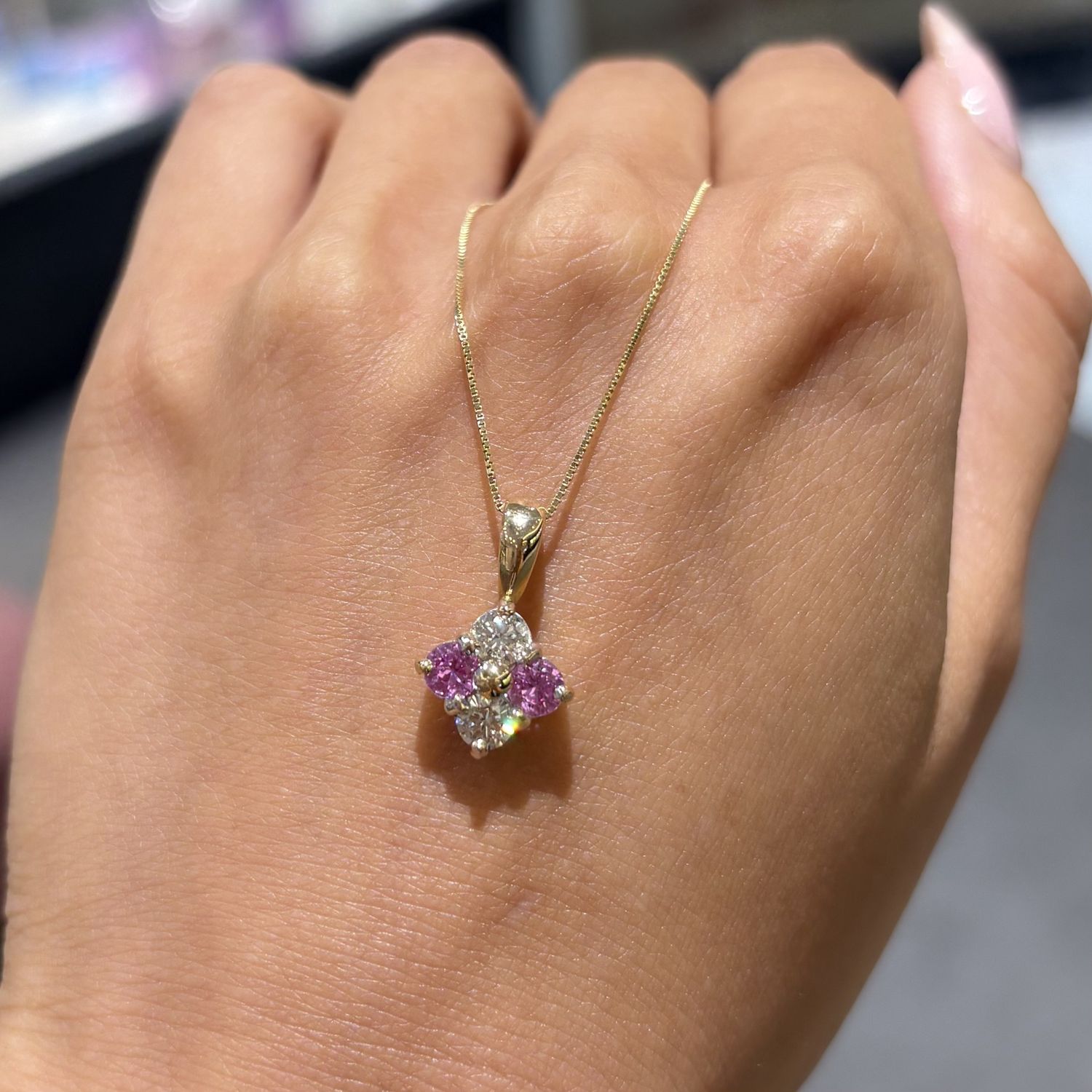 Pre-Owned 18ct Yellow Gold 0.45ct Diamond & 0.68ct Pink Sapphire Pendant Pre-Owned 18ct Yellow Gold 0.45ct Diamond & 0.68ct Pink Sapphire Pendant