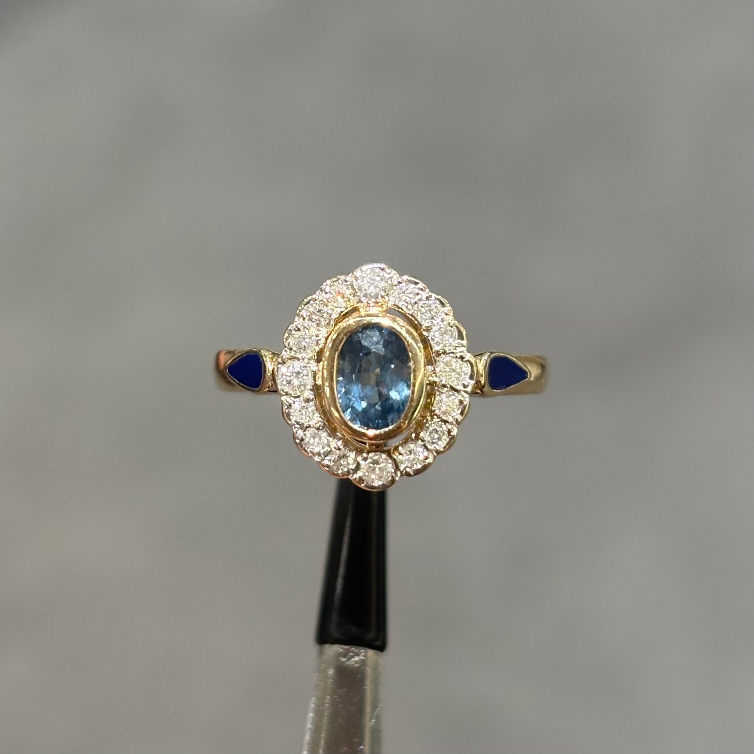 Pre-Owned 14ct Yellow Gold 0.60ct Topaz, 0.20ct Diamond &amp; Enamel Ring