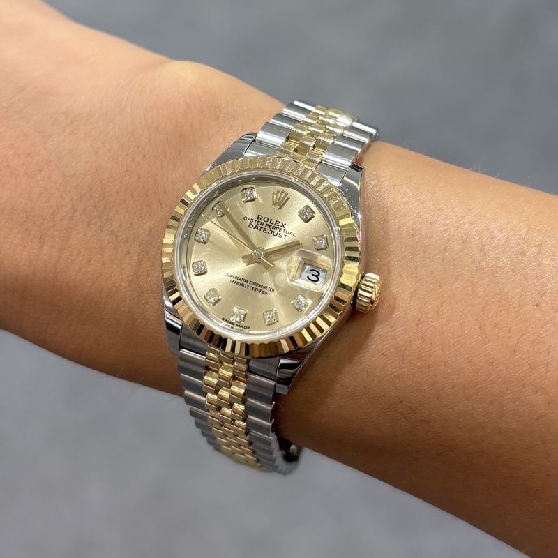 Pre-Owned Rolex Steel & Gold 28mm Champagne Dial Ladies Datejust 279173