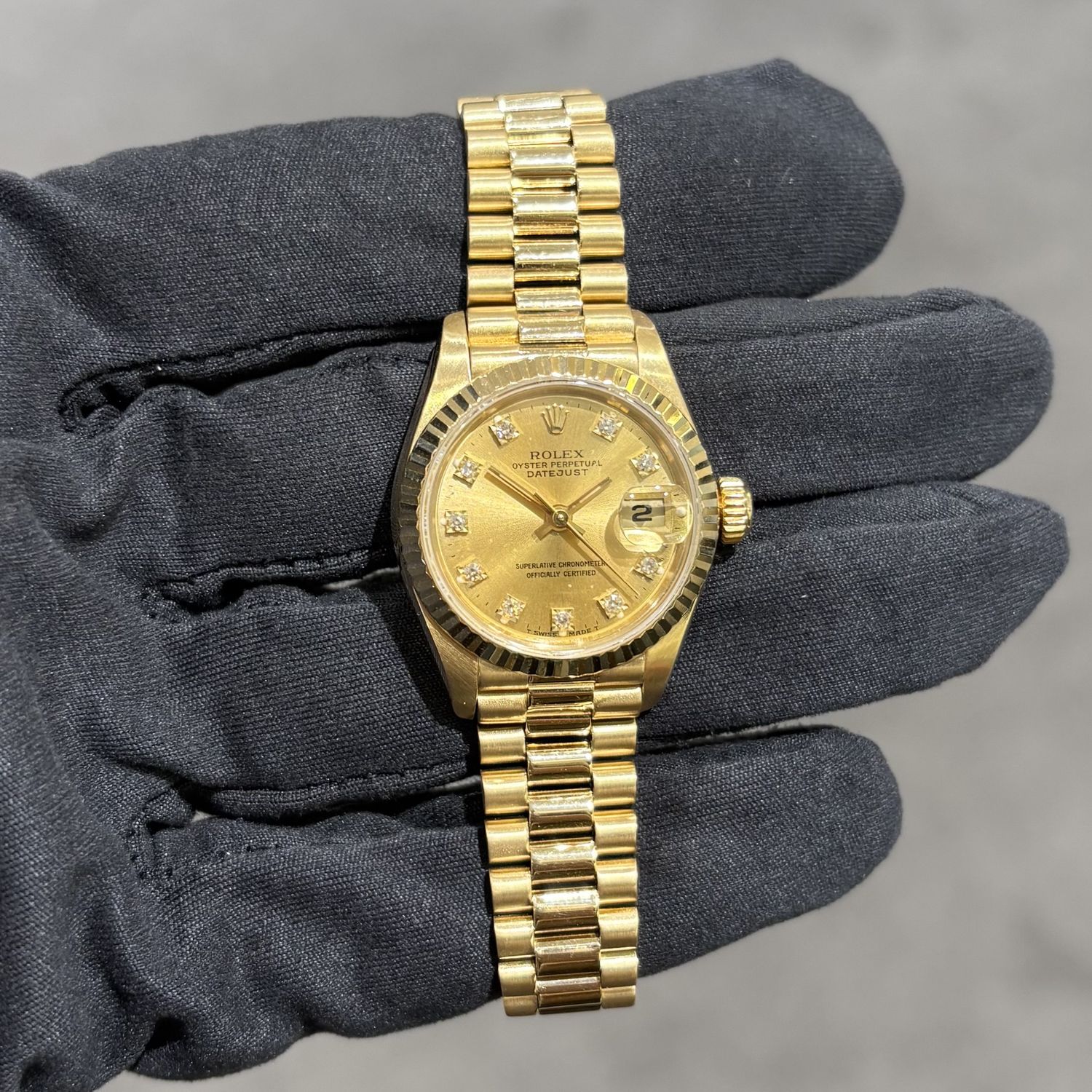 Pre-Owned Rolex 18ct Yellow Gold Champagne Diamond Dial Ladies Datejust 69178 Pre-Owned Rolex 18ct Yellow Gold Champagne Diamond Dial Ladies Datejust 69178