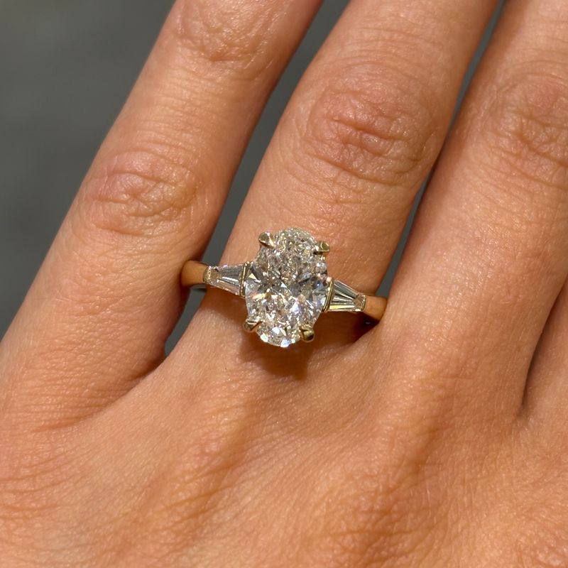 9ct Yellow Gold 2.44ct Oval Lab-Grown Diamond &amp; Tapered Baguette Shoulders Engagement Ring