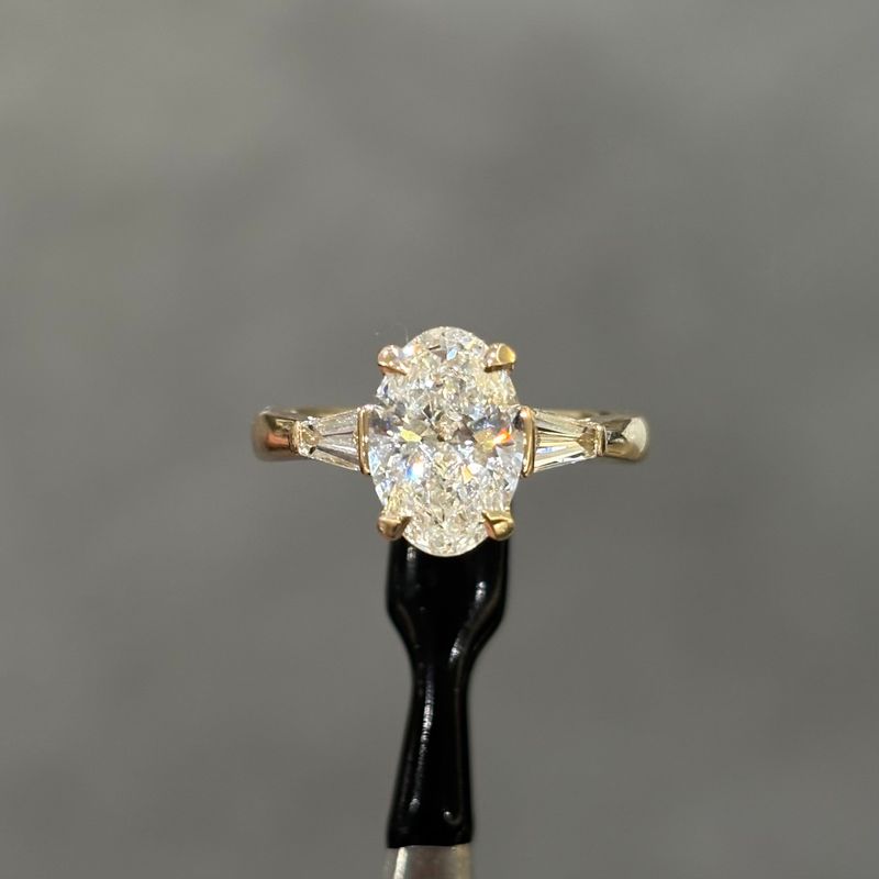 9ct Yellow Gold 2.44ct Oval Lab-Grown Diamond &amp; Tapered Baguette Shoulders Engagement Ring