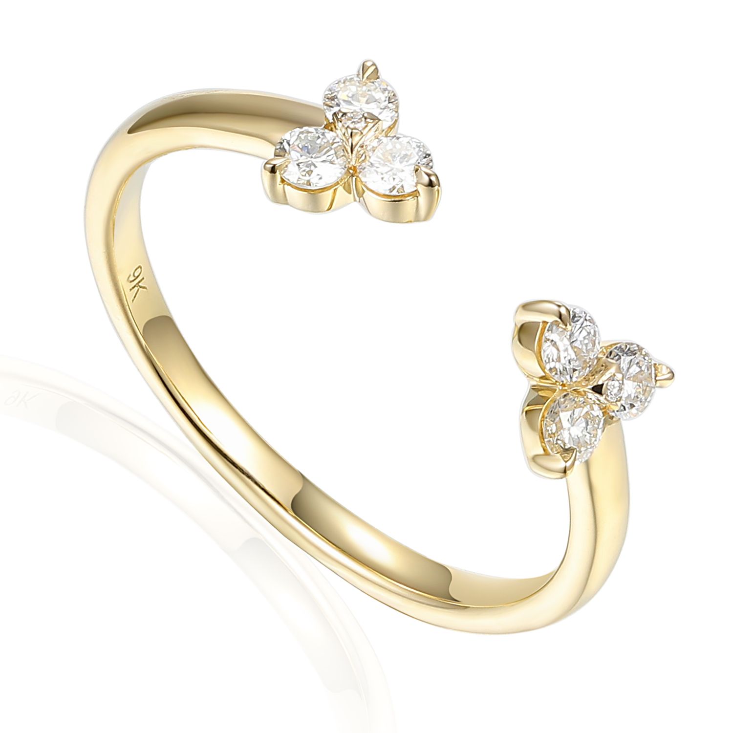 9ct Yellow Gold Trefoil 0.25ct Diamond Open Ring 9ct Yellow Gold Trefoil 0.25ct Diamond Open Ring