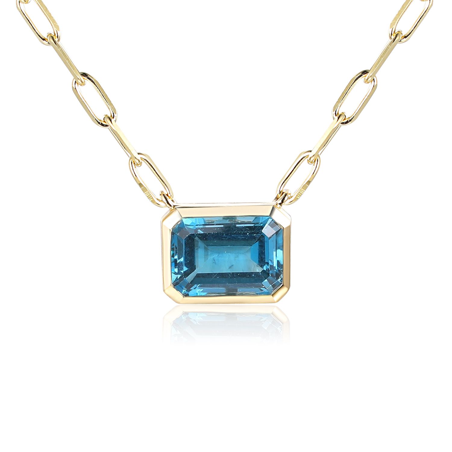 9ct Yellow Gold 1.70ct London Blue Topaz Pendant on Paperlink Chain
