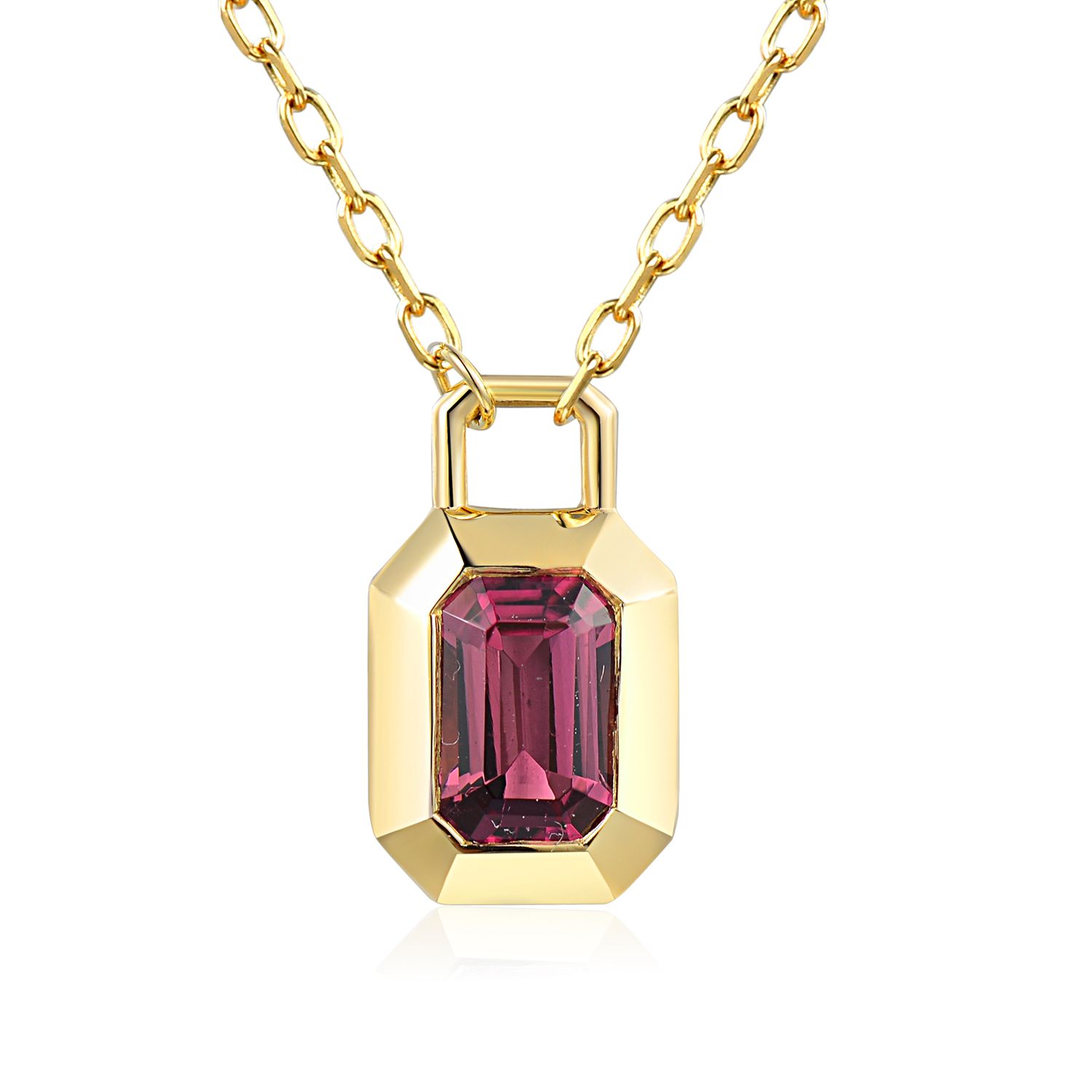 9ct Yellow Gold 0.53ct Pink Tourmaline Deco-Style Pendant on Chain