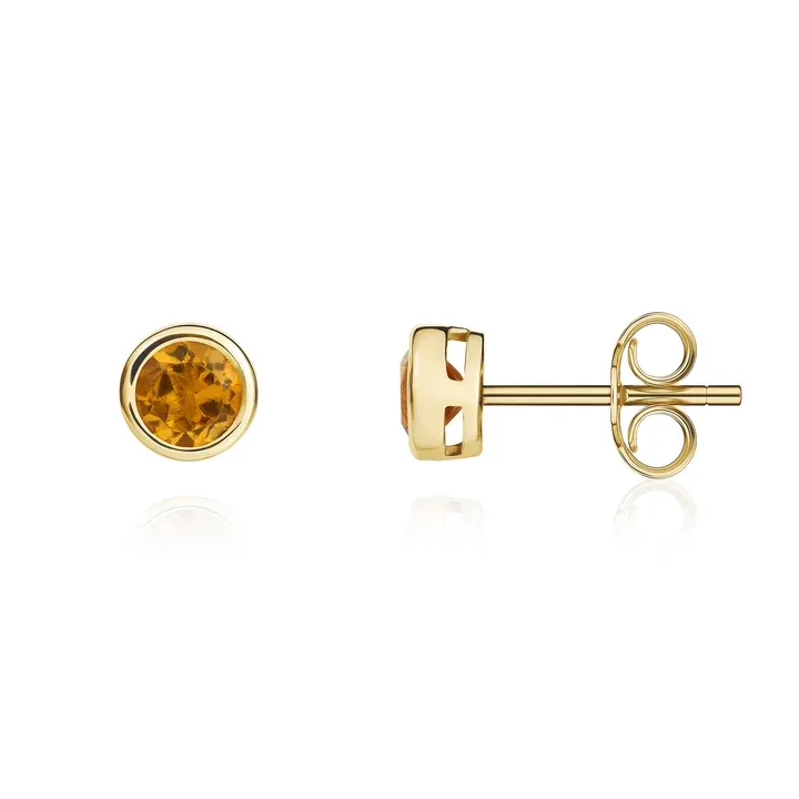 9ct Yellow Gold Round Citrine Rubover Stud Earrings 4mm 9ct Yellow Gold Round Citrine Rubover Stud Earrings 4mm