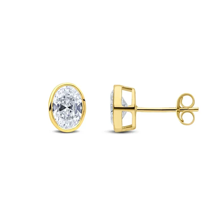 9ct Yellow Gold Oval Cubic Zirconia CZ Rubover Stud Earrings 9ct Yellow Gold Oval Cubic Zirconia CZ Rubover Stud Earrings