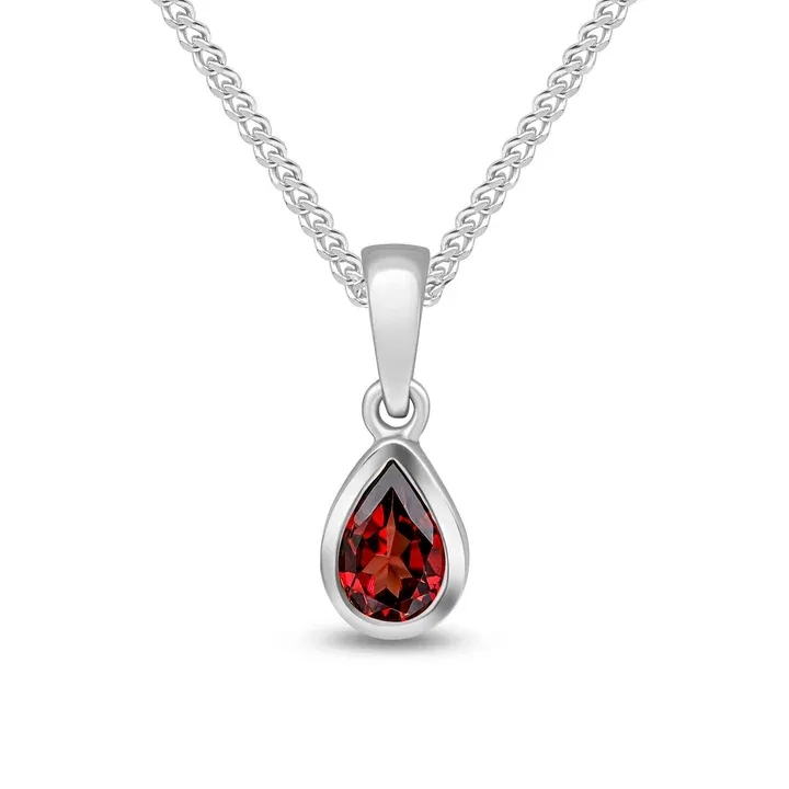 9ct White Gold Pear Shaped Garnet Rubover Pendant 9ct White Gold Pear Shaped Garnet Rubover Pendant