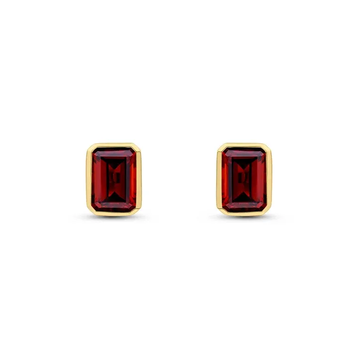 9ct Yellow Gold Octagonal Garnet Rubover Stud Earrings 9ct Yellow Gold Octagonal Garnet Rubover Stud Earrings