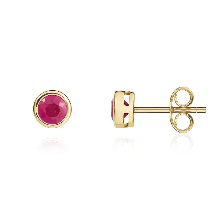 9ct Yellow Gold Round Ruby Rubover Stud Earrings 4mm 9ct Yellow Gold Round Ruby Rubover Stud Earrings 4mm