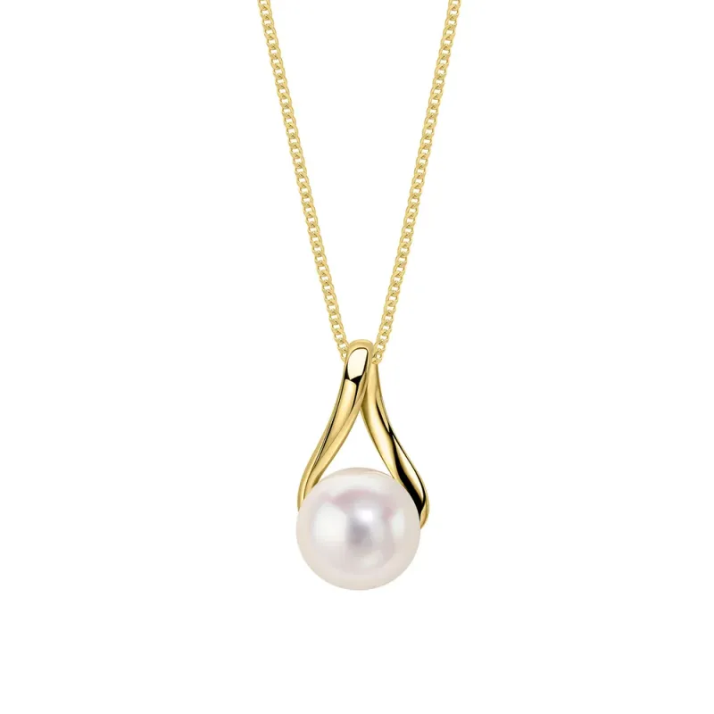 9ct Yellow Gold Freshwater Pearl Twist Pendant