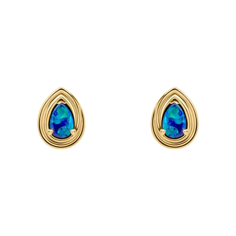 9ct Yellow Gold Opal Doublet Teardrop Stud Earrings 9ct Yellow Gold Opal Doublet Teardrop Stud Earrings