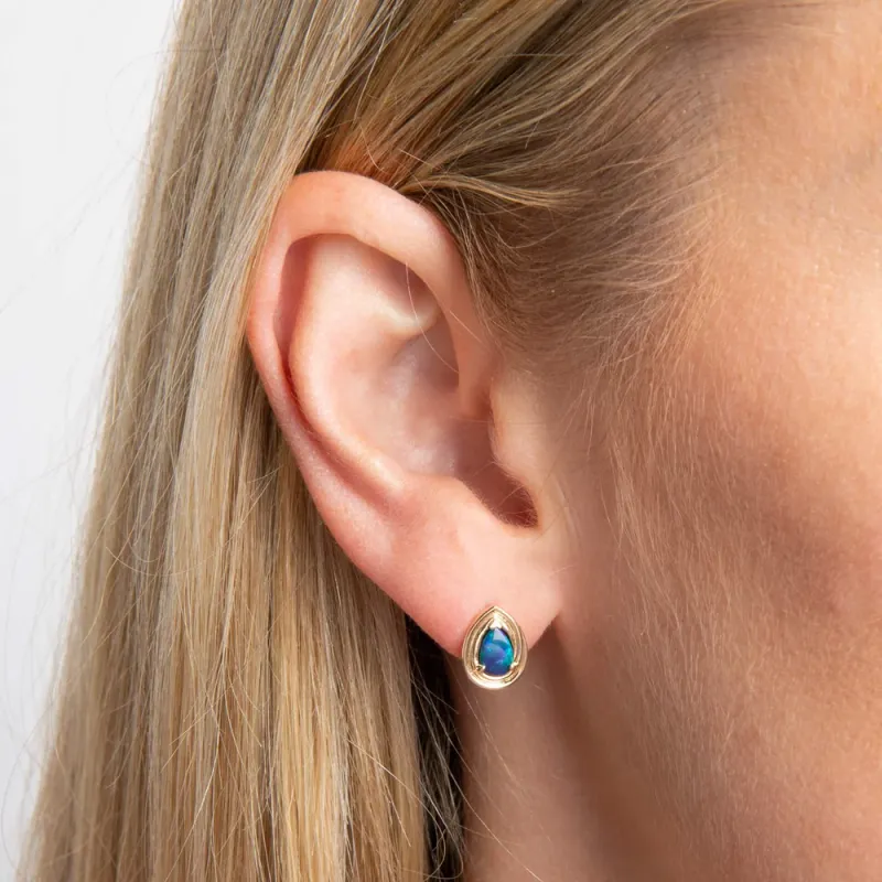 9ct Yellow Gold Opal Doublet Teardrop Stud Earrings