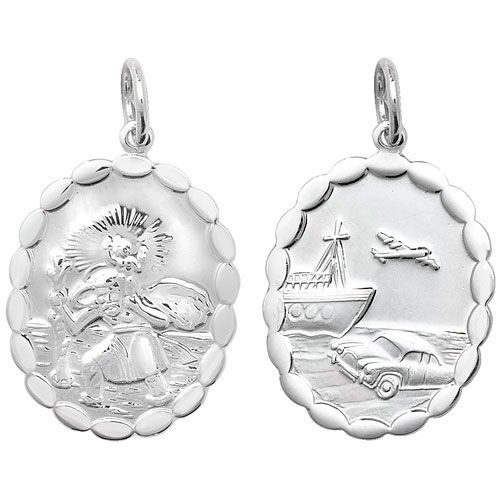 Silver Oval St Christopher Double Sided Wavy Edge