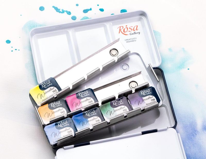rosa watercolour paint set in tin