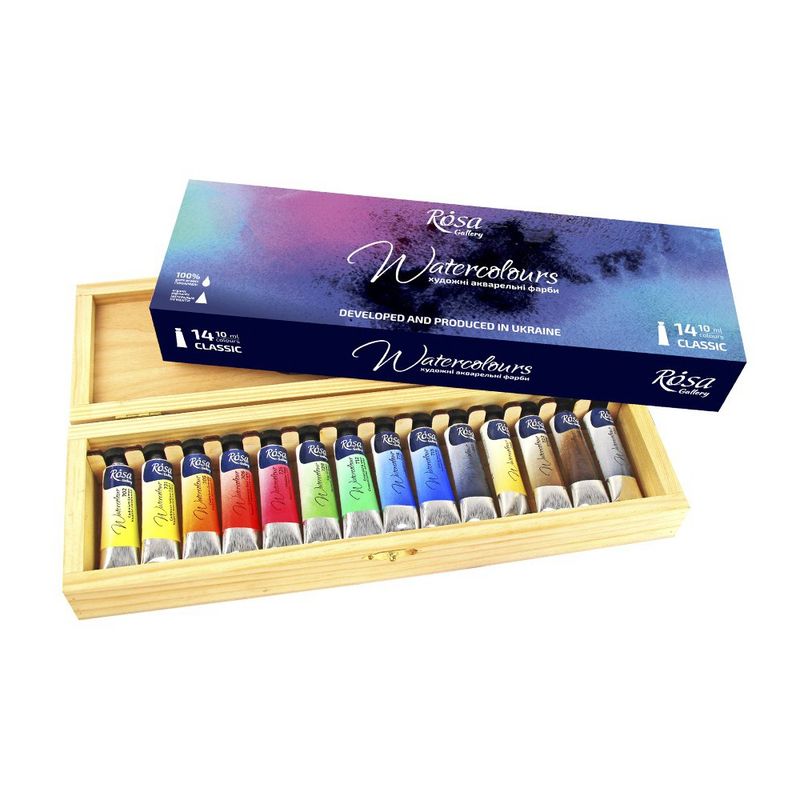 rosa watercolour paint in wooden box 14x10ml assorted