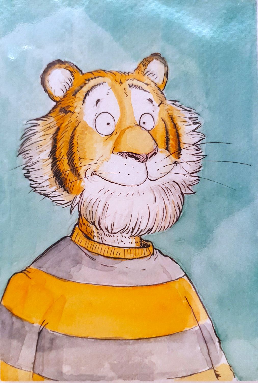 original A6 watercolour &amp; ink drawing by Gary Miller, title: Stripes on Stripes