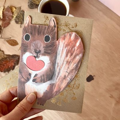 Valentines Card - Squirrel with Heart & Acorn