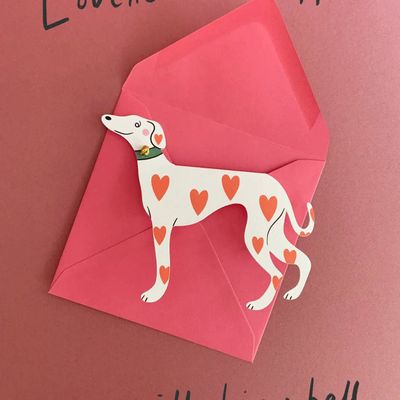Valentines Card - Whippet with Hearts & Bell