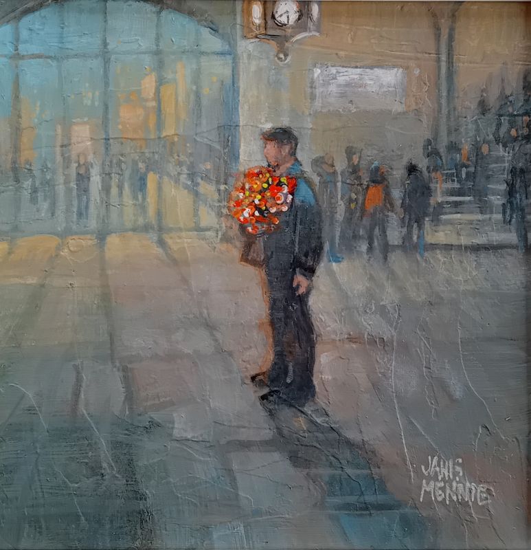 'Meeting Under the Clock' Valentines Mounted print by Janis Mennie