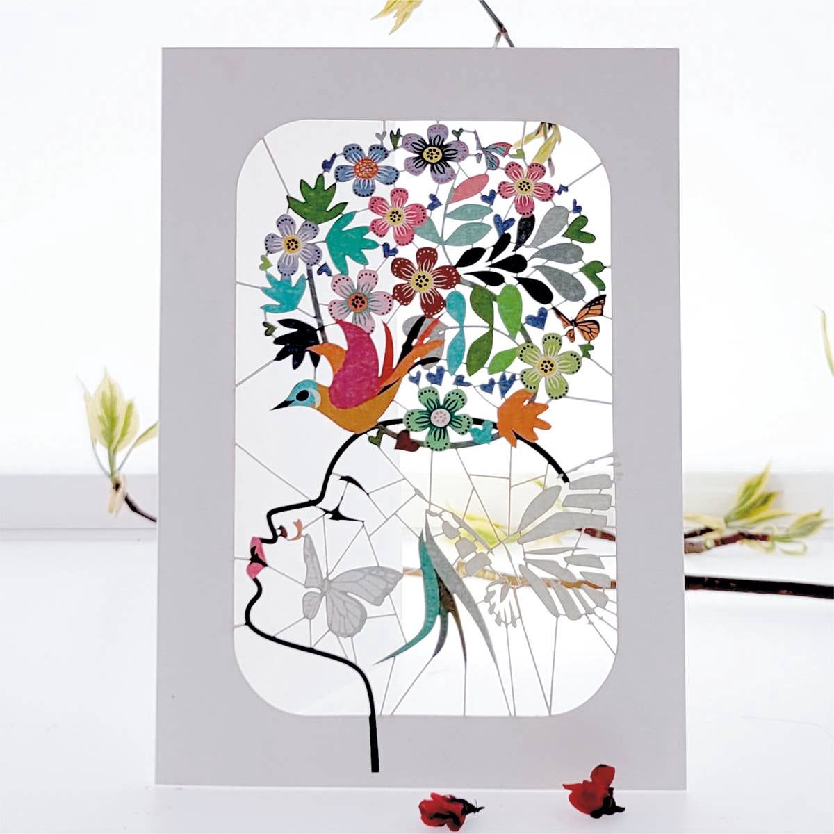 Girl with Bird and Flowers on Her Head