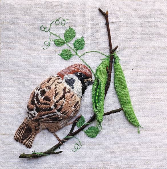 Sparrow with Peapods mini card