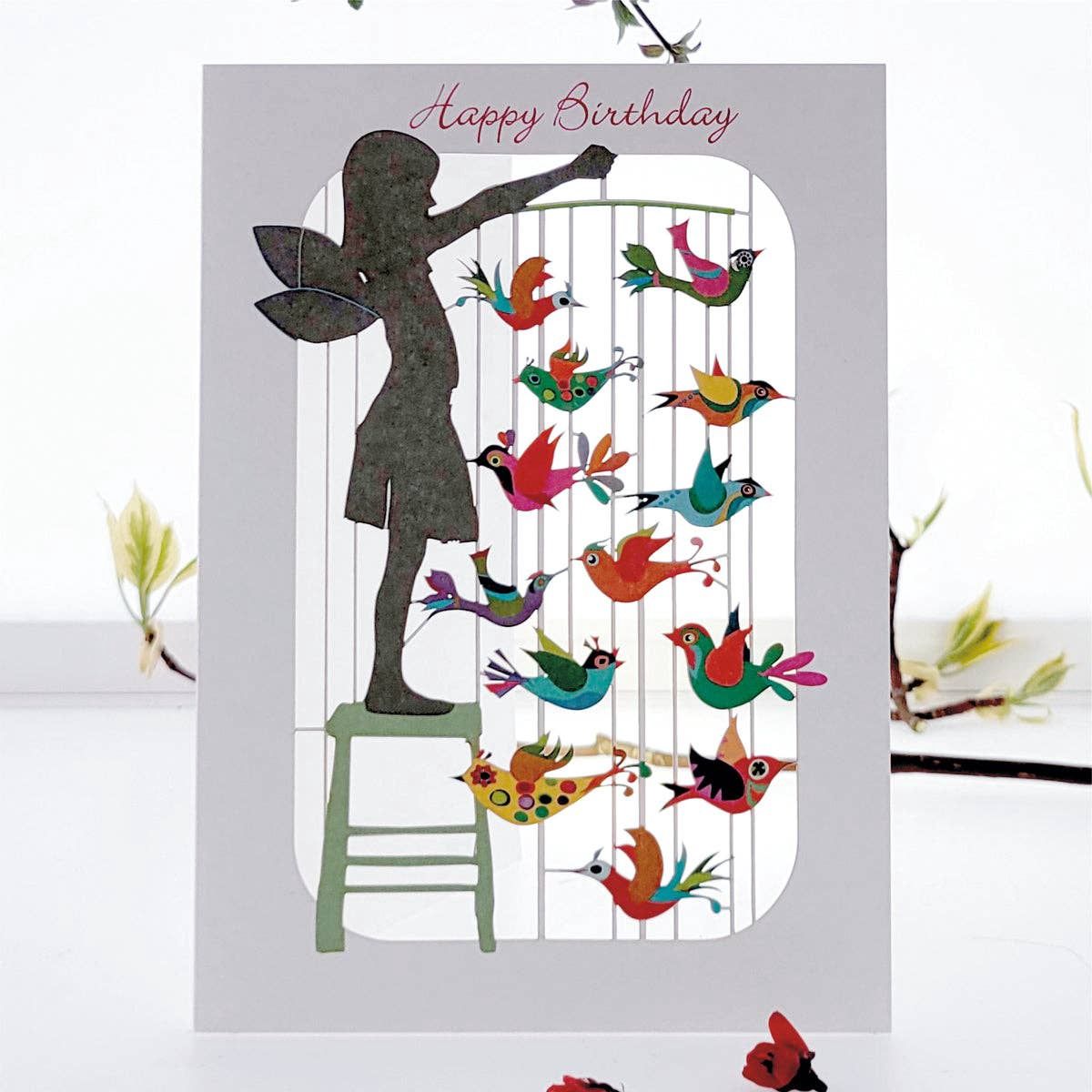 Girl With Bird Mobile - Happy Birthday