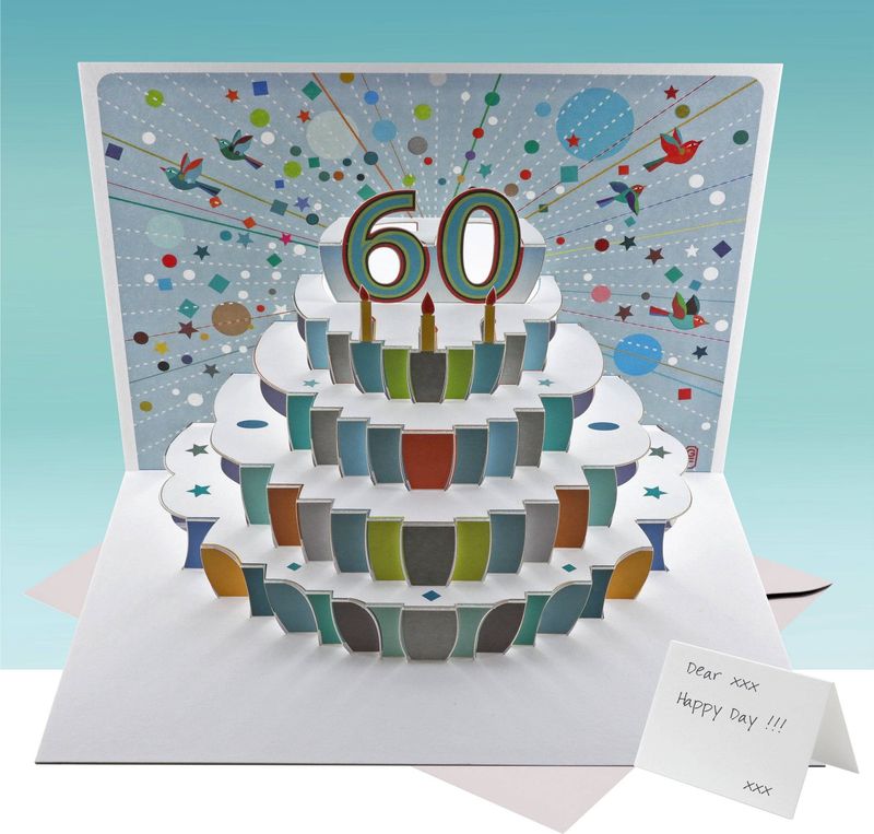 60th Birthday Pop Up Cake, Age 60 - blue/multi colour
