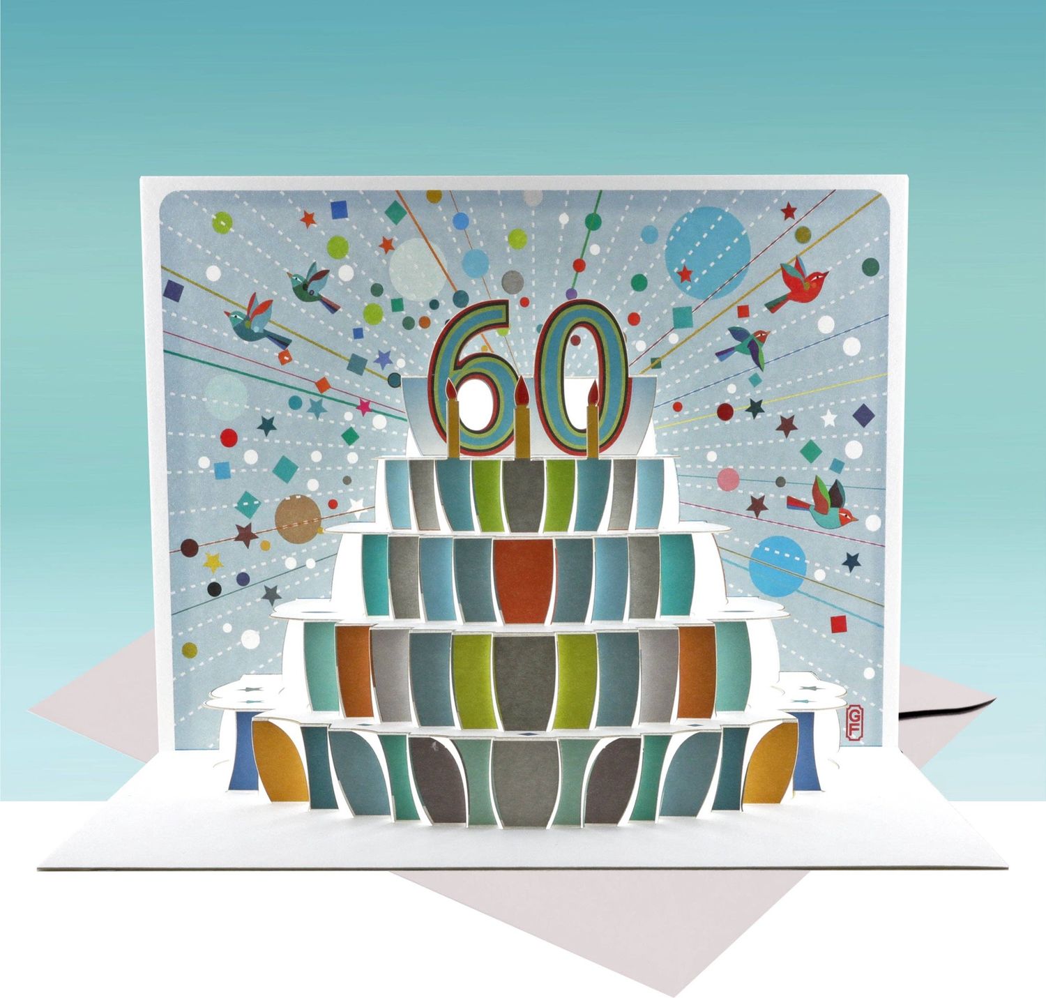 60th Birthday Pop Up Cake, Age 60 - blue/multi colour