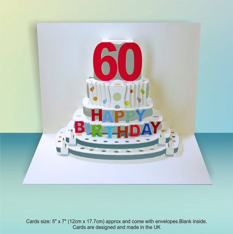 60th Birthday Pop Up Cake Age 60 - red/multi colour