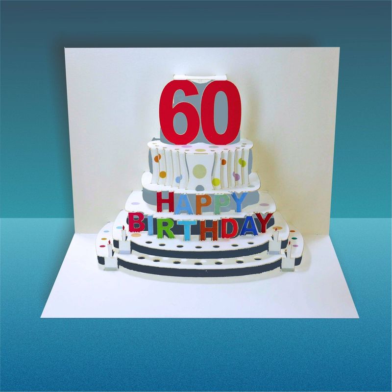 60th Birthday Pop Up Cake Age 60 - red/multi colour