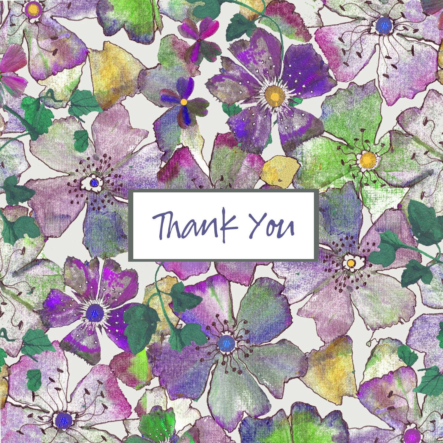 Thank You  - purples &amp; greens, Size: Small - 125mm x 125mm
