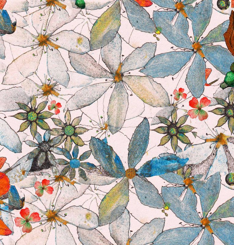 Printed Flowers  - greys