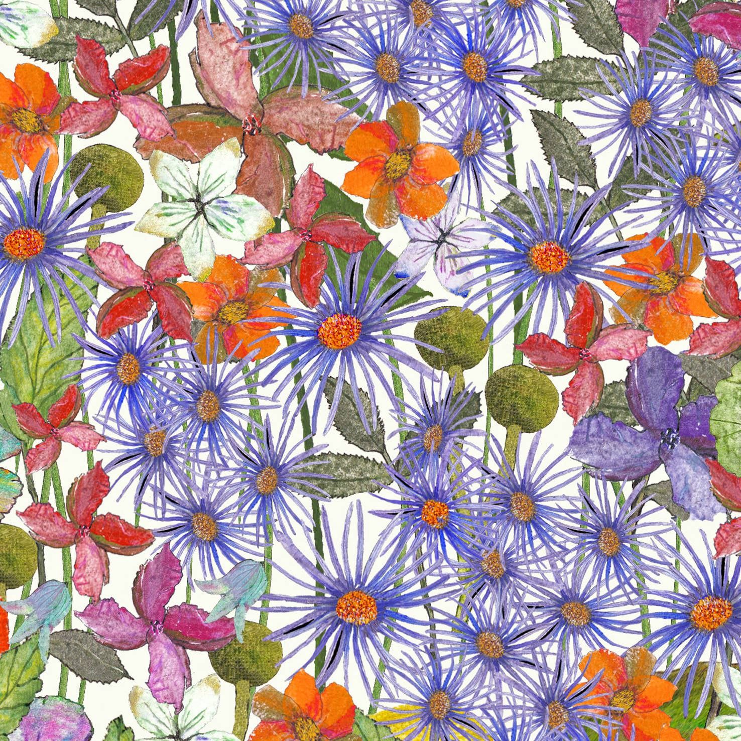 Flowery Garden - blue &amp; orange, Size: Small - 125mm x 125mm