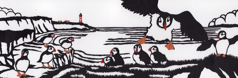 artist card by Kevin O'Neill - Puffins
