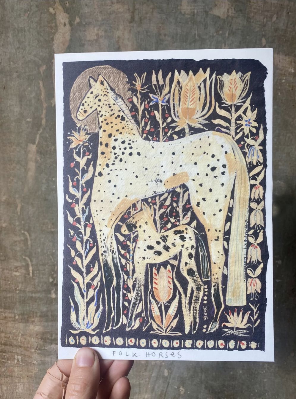 Folk Horses A5 print
