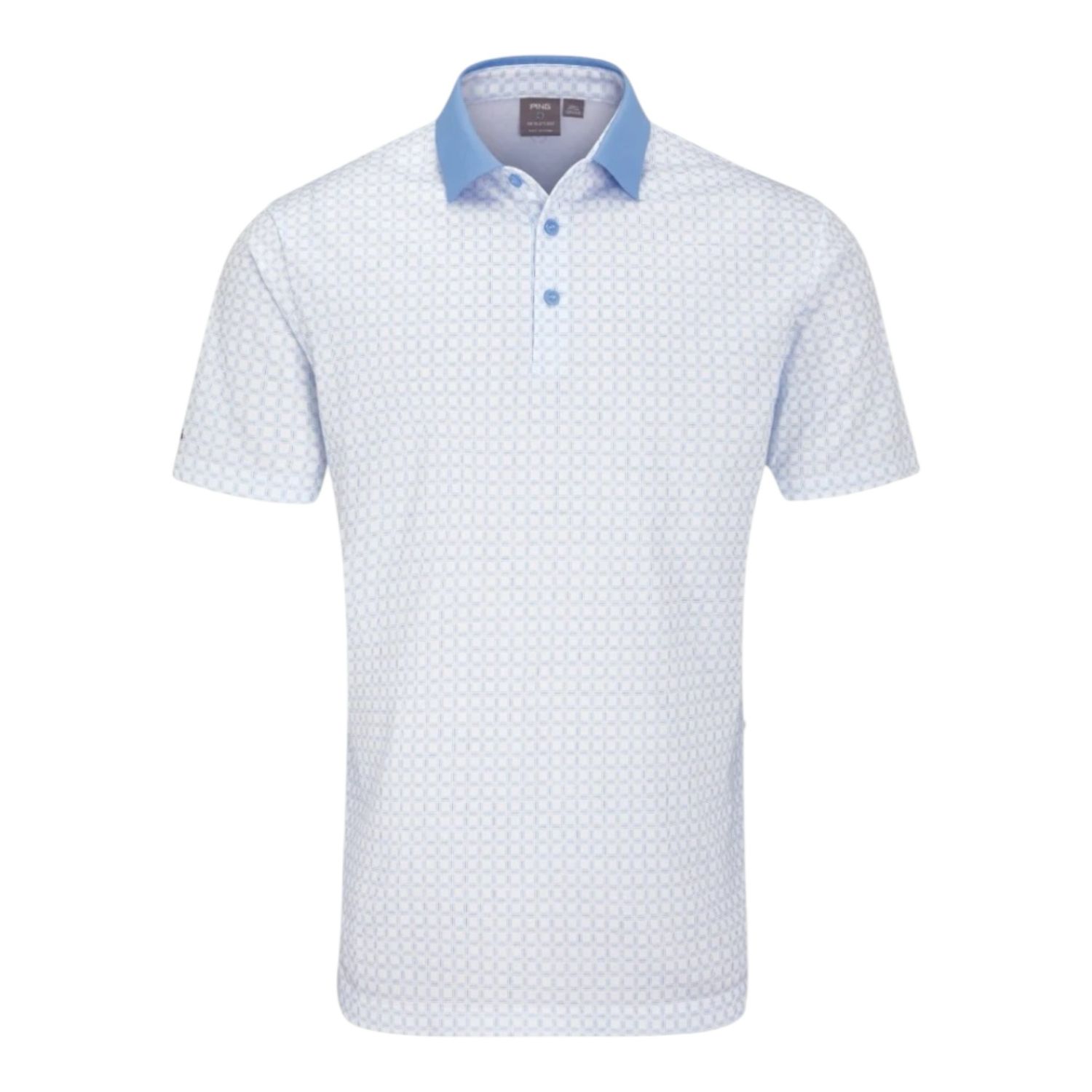 PING Jared Mens Polo Shirt, Colour: White/Cornflower Blue, Size: S