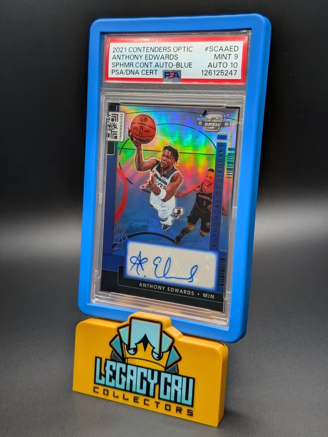 2021-22 Panini Contenders Optic Anthony Edwards Sophomore Auto Blue /75 PSA 9