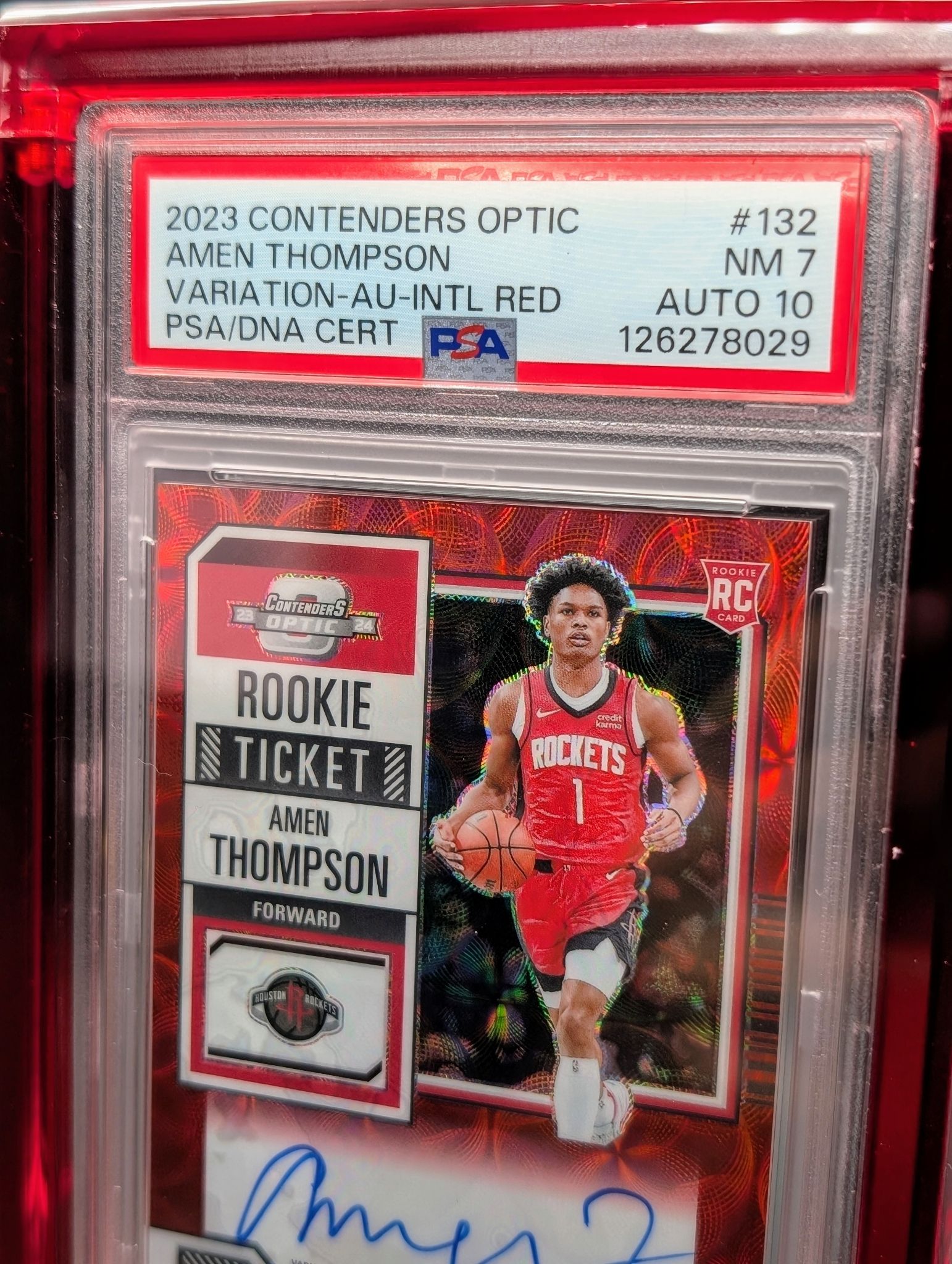 2023-24 Contenders Optic Amen Thompson #132 RC Rookie Ticket Auto Red Scope