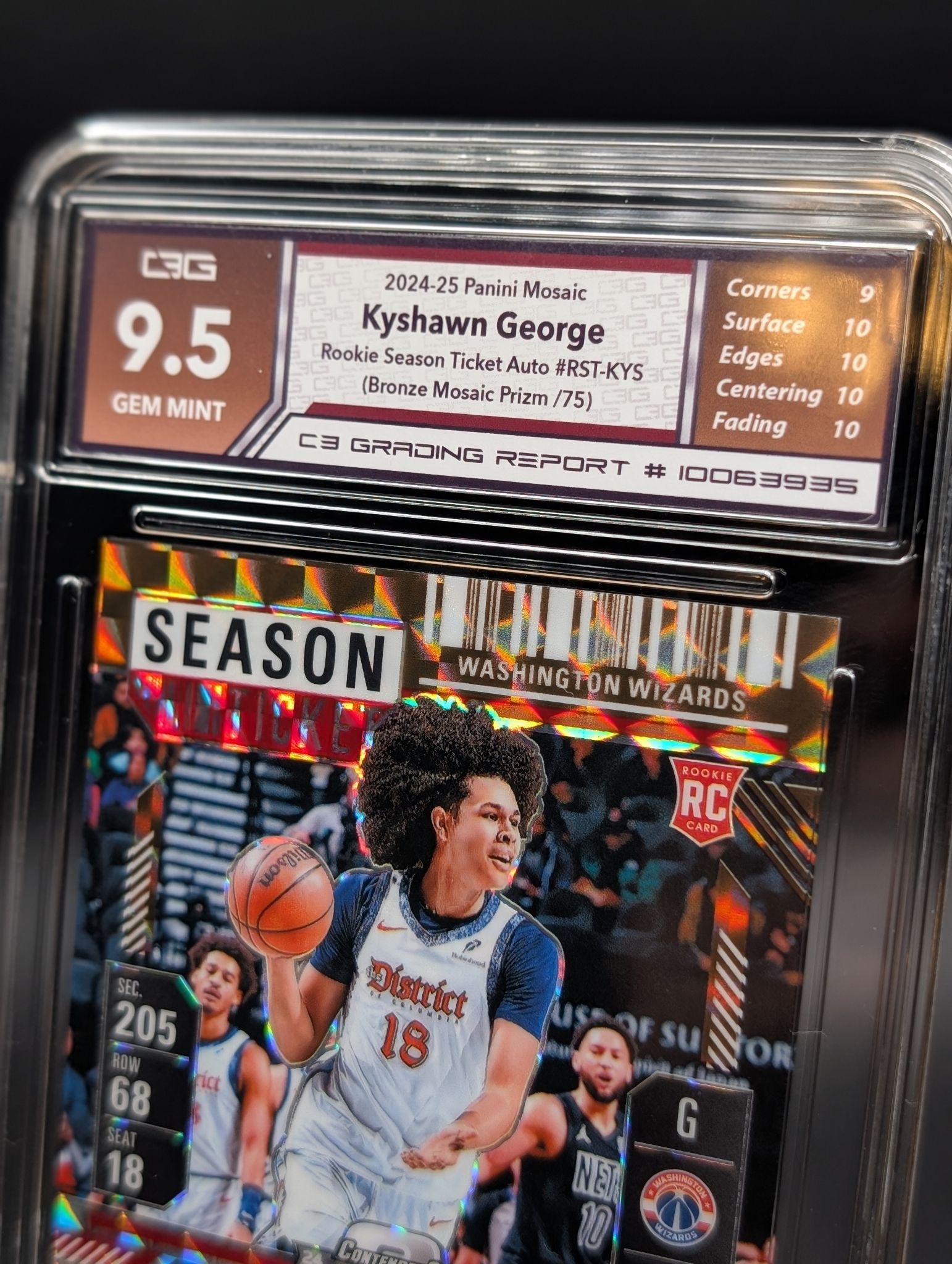 2024-25 Panini Mosaic kyshawn George rookie season ticket Auto bronze Mosaic Prizm C3 9.5