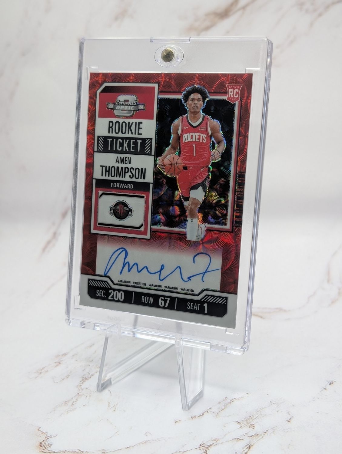 2023-24 Contenders Optic Amen Thompson #132 RC Rookie Ticket Auto international Red Scope
