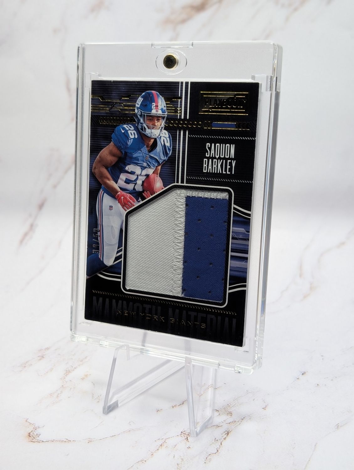2018 Panini Playbook  Mammoth Materials Saquon Barkley #MM-37 Prime /50 (MEM RC)